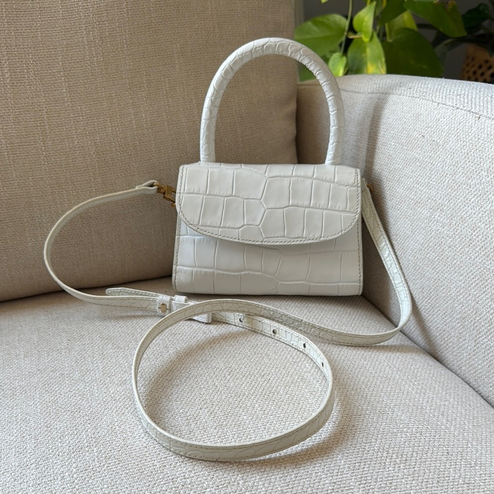 BY FAR Elegant White Croc-Embossed Mini Bag